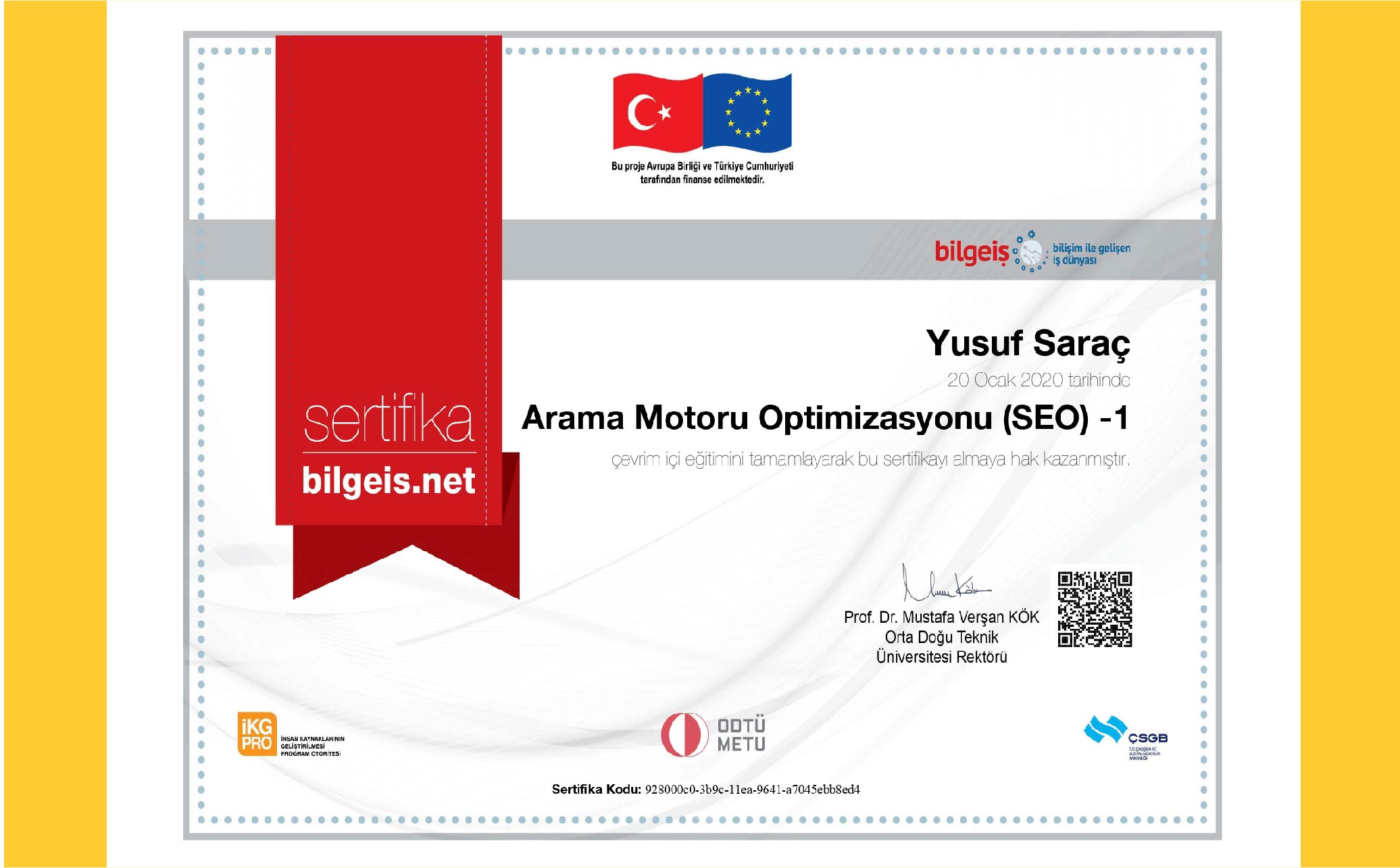 Yusuf Saraç | ODTÜ SEO Optimizasyonu Sertifika 1