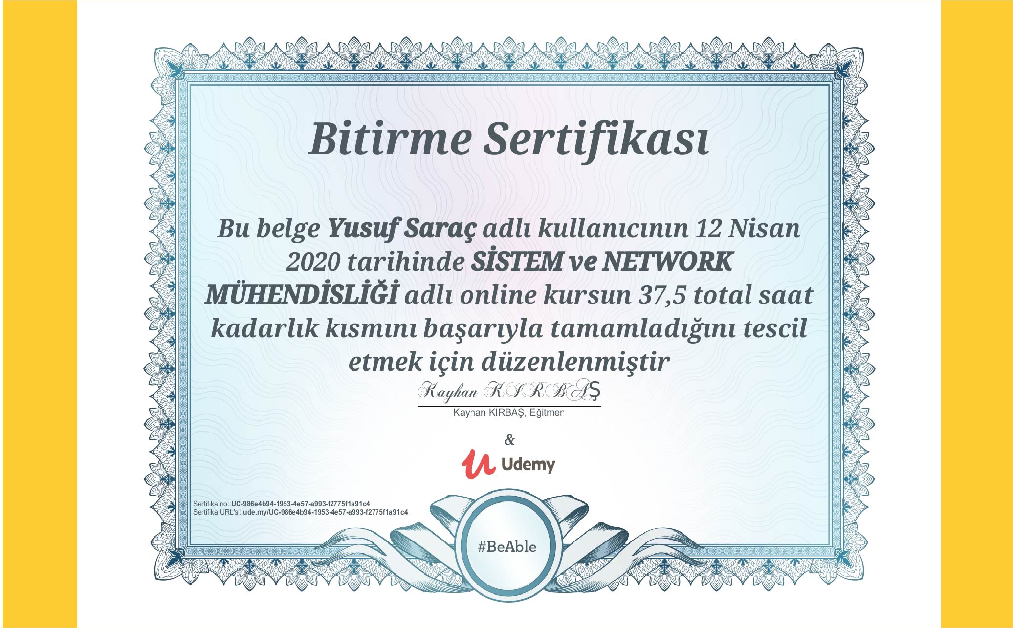 Yusuf Saraç | Sistem ve Network Mühendisliği Sertifikası